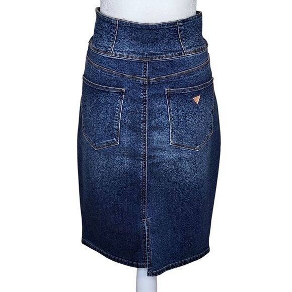 Guess Denim Pencil Skirt High Waist Button Front Blue Stretch Women's Medium - Picture 4 of 11